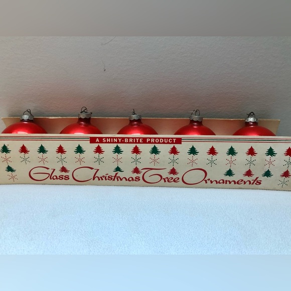 Vintage Shiny Brite Red Jumbo Fanci-Pac Long Christmas Tree Box Glass Ornaments - Picture 3 of 10
